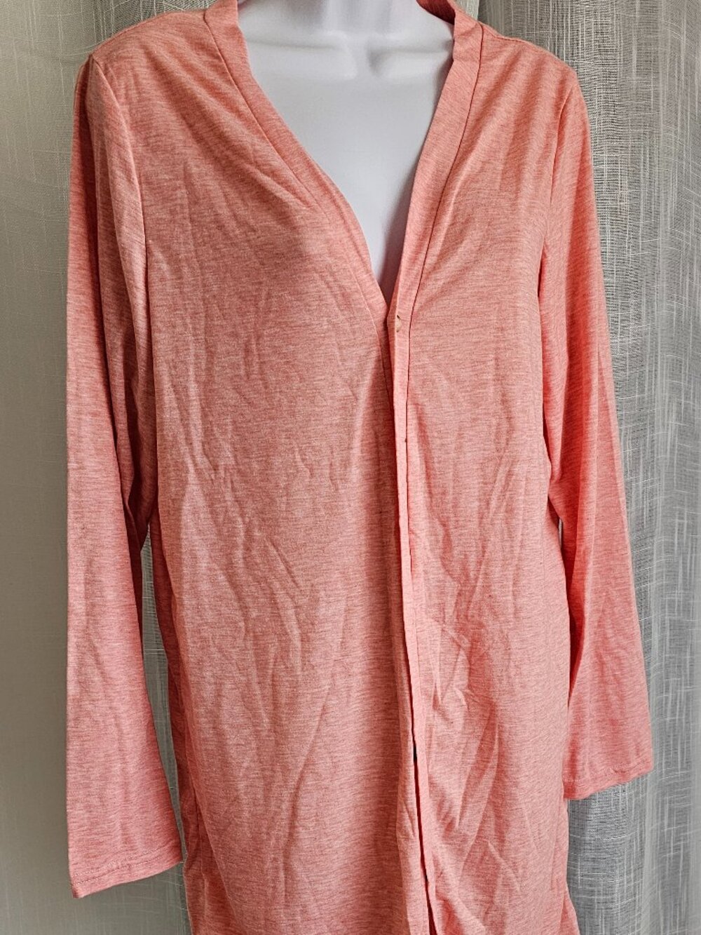 Women Button Down V Neck Lightweight Longline Cardigan Pink Size L NEW